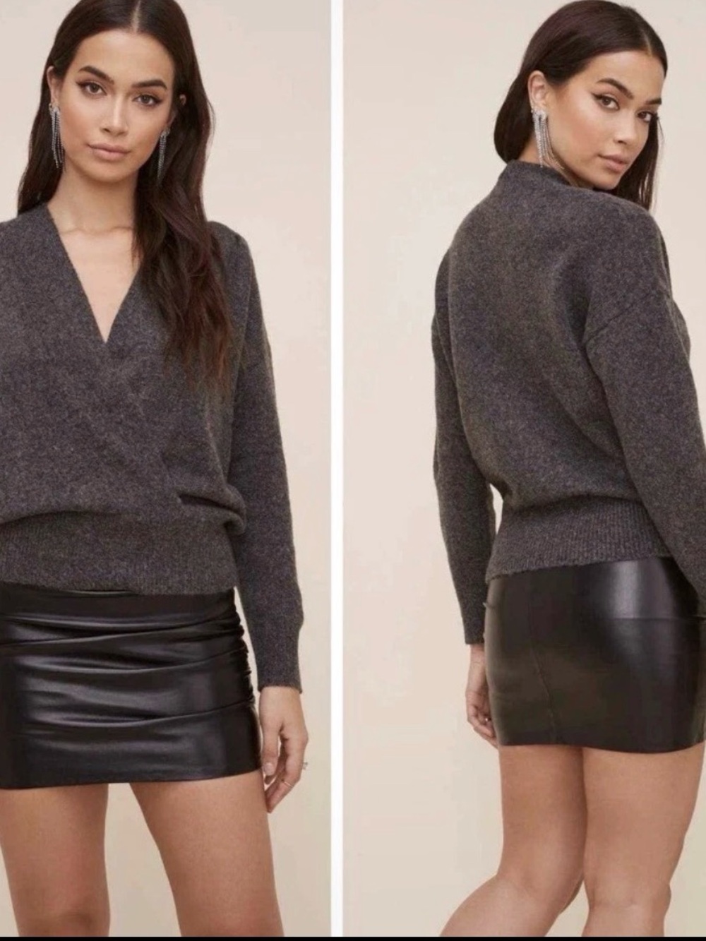 Astr Charcoal V-Neck Knit Sweater size large